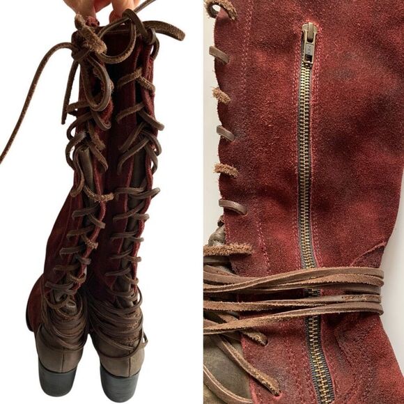 Freebird by Steven Coal Suede Lace Up Boot Wine Size 8 - Picture 10 of 12